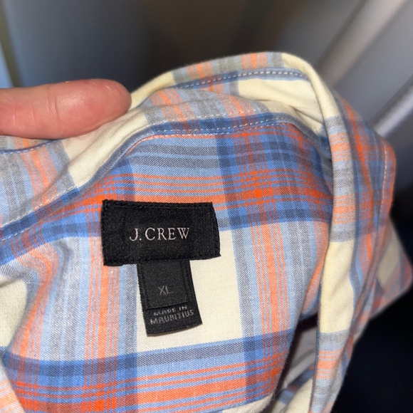 J Crew Long Sleeve Mens Button Down - Blue and Orange Plaid - XL - Picture 4 of 5